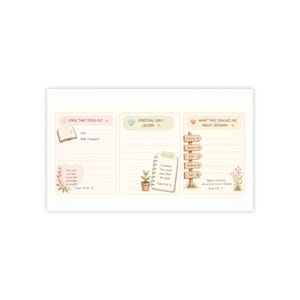 May include: A white, rectangular journal with three sections for notes. The sections are labeled "Verse That Stood Out," "Spiritual Gem / Lesson," and "What This Teaches Me About Jehovah." Each section has decorative elements like hearts, flowers, and a diamond.