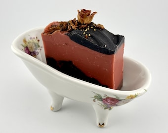 Rose Clay Soap in Bathtub Soap Dish