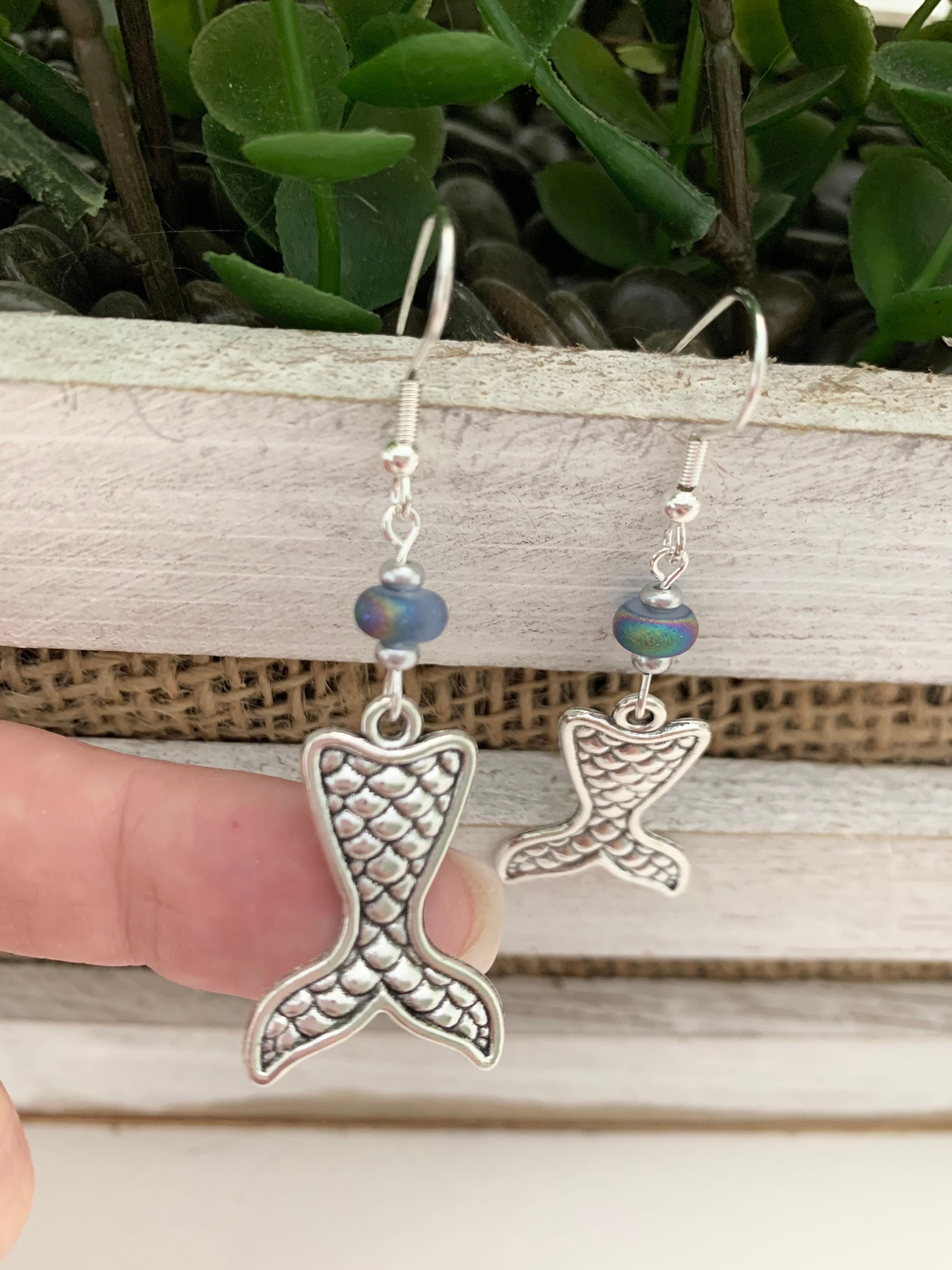 Mermaid earrings silver mermaid tail Etsy
