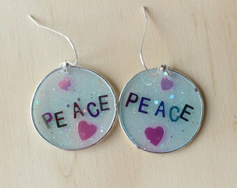 Resin Word Art Earrings Earth Day Every Day Resin Glitter Earrings Light Blue Round Resin Earrings Glow In The Dark Earth Day Earrings