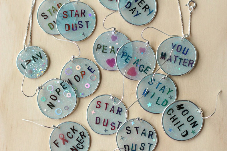 Resin Word Art Earrings Earth Day Every Day Resin Glitter Earrings Light Blue Round Resin Earrings Glow In The Dark Earth Day Earrings