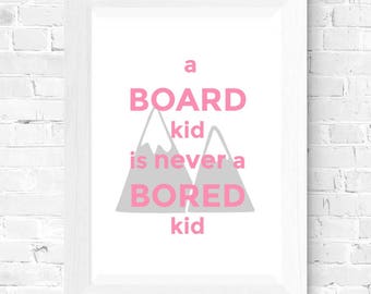 Kids snowboard, digital DOWNLOAD, kids room art, BOARD KID, snowboard decor, snowboard art, snowboarding gifts, nursery prints, wall art