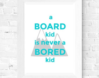 Kids snowboard, digital DOWNLOAD, kids room art, BOARD KID, snowboard decor, snowboard art, snowboarding gifts, nursery prints, wall art