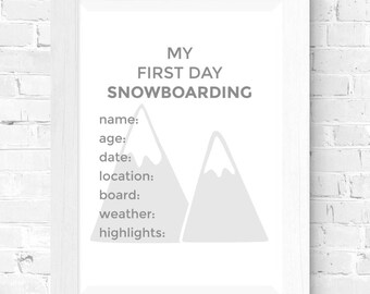 Kids snowboarding, KEEPSAKE PRINT, digital download, kids room art, snowboard print, keepsake picture, kids room decor, snowboarding print