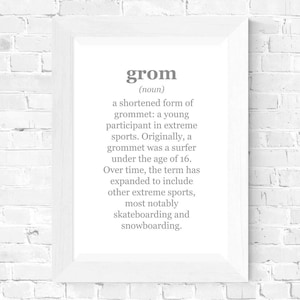 Grom definition, PLUS BONUS PRINT, kids room decor, kids prints, kids room art, digital download, skateboard, snowboard, surf, printable