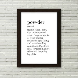 Poeder, definitie afdrukken, afdrukbare kunst, digitale download, snowboard kunst, snowboard poster, ski cabine inrichting, kunst van de ski, ski decor, mancave kunst