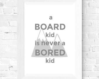 Kids snowboard, digital DOWNLOAD, kids room art, BOARD KID, snowboard decor, snowboard art, snowboarding gifts, nursery prints, wall art