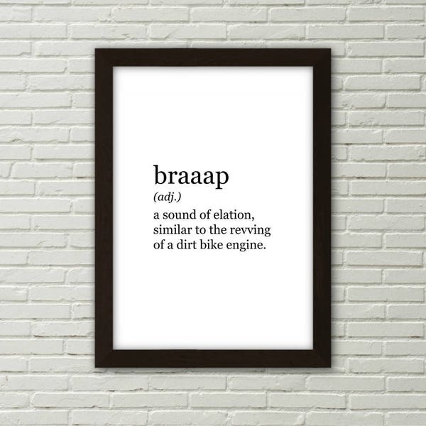 Braaap (adj), definition print, PRINTABLE ART, digital download, motocross, dirt bike, gifts for men, motocross gift, mancave art, prints