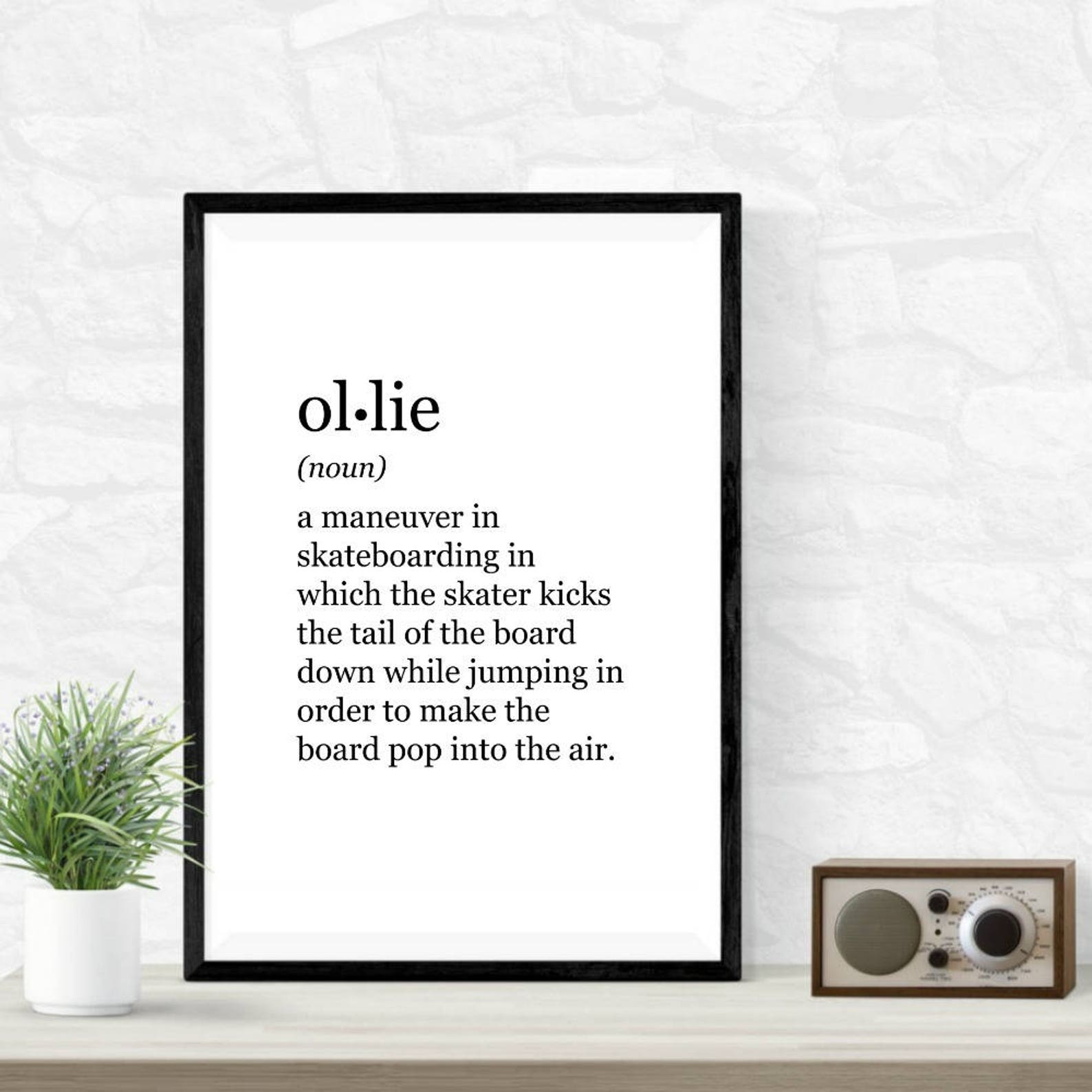 Skateboard Ollie definition print PRINTABLE ART digital Etsy