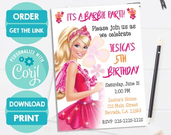 barbie invitation etsy