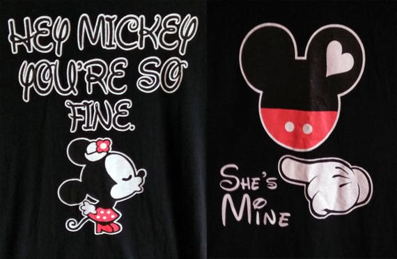 SALE TWO Mickey Minnie Mouse T shirts Disney His and Hers Shirts She s Mine and Hey Mickey 1 Mens Large 1 womens Small Etsy UK