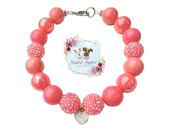 Herz Augen Haustier Halskette, Perlenhalsband, Tierzubehör, Hundehalskette, Katzenhalskette, Katzenzubehör, Valentinstag, Koralle, Rosa, Herz