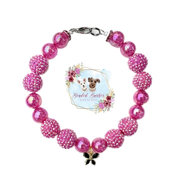 Butterfly Kisses Pet Necklace, beaded collar, pet accessories, dog necklace, cat necklace, cat accessories, Valentine’s Day, hot pink, black