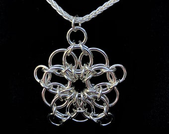 Star Pendant Argentium Sterling Silver Chainmaille Necklace