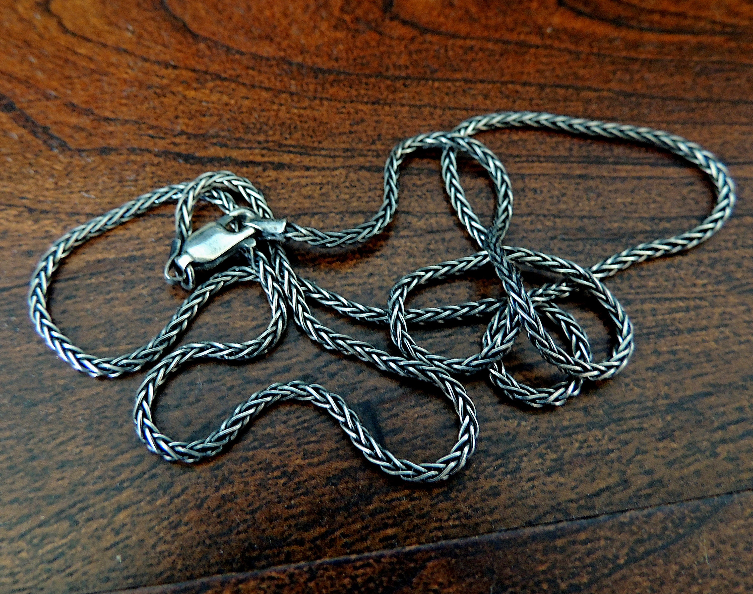 1.6mm Sterling Silver Oxidized Wheat Necklace Chain for Pendants 