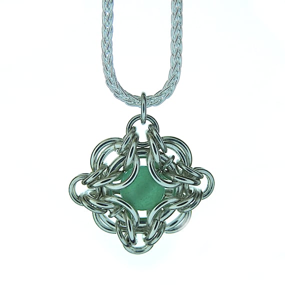 Celtic Filigree Oxidized Argentium Sterling Silver Pendant Chainmaille Necklace 