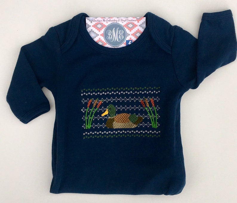 Smocked Duck Gown Navy Smocked Baby Gown Baby Duck Onesie Mallard Take Home Outfit