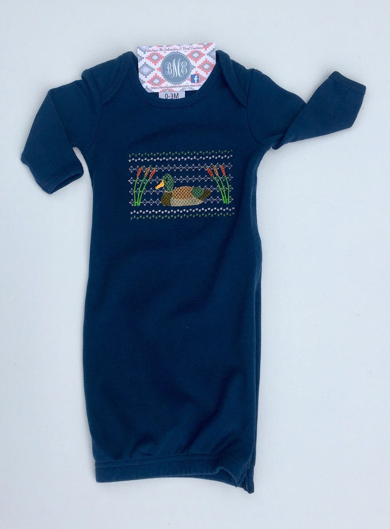 Smocked Duck Gown Navy Smocked Baby Gown Baby Duck Onesie Mallard Take Home Outfit