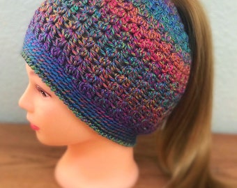 Rainbow Ponytail Beanie
