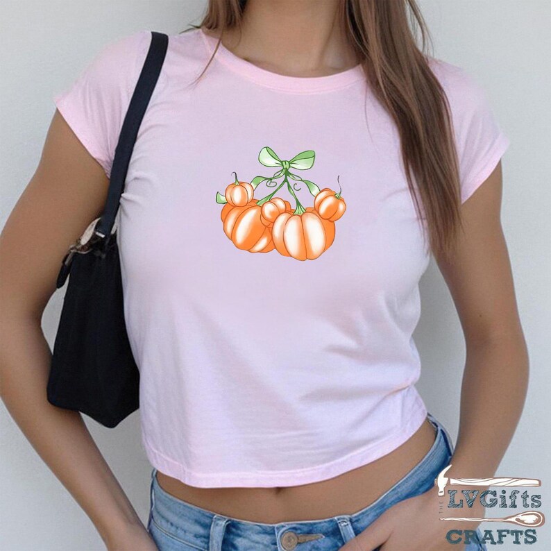 Halloween Baby Tee Y2K, Coquette Pumpkin Bow Mouse Ears Cherry Girl