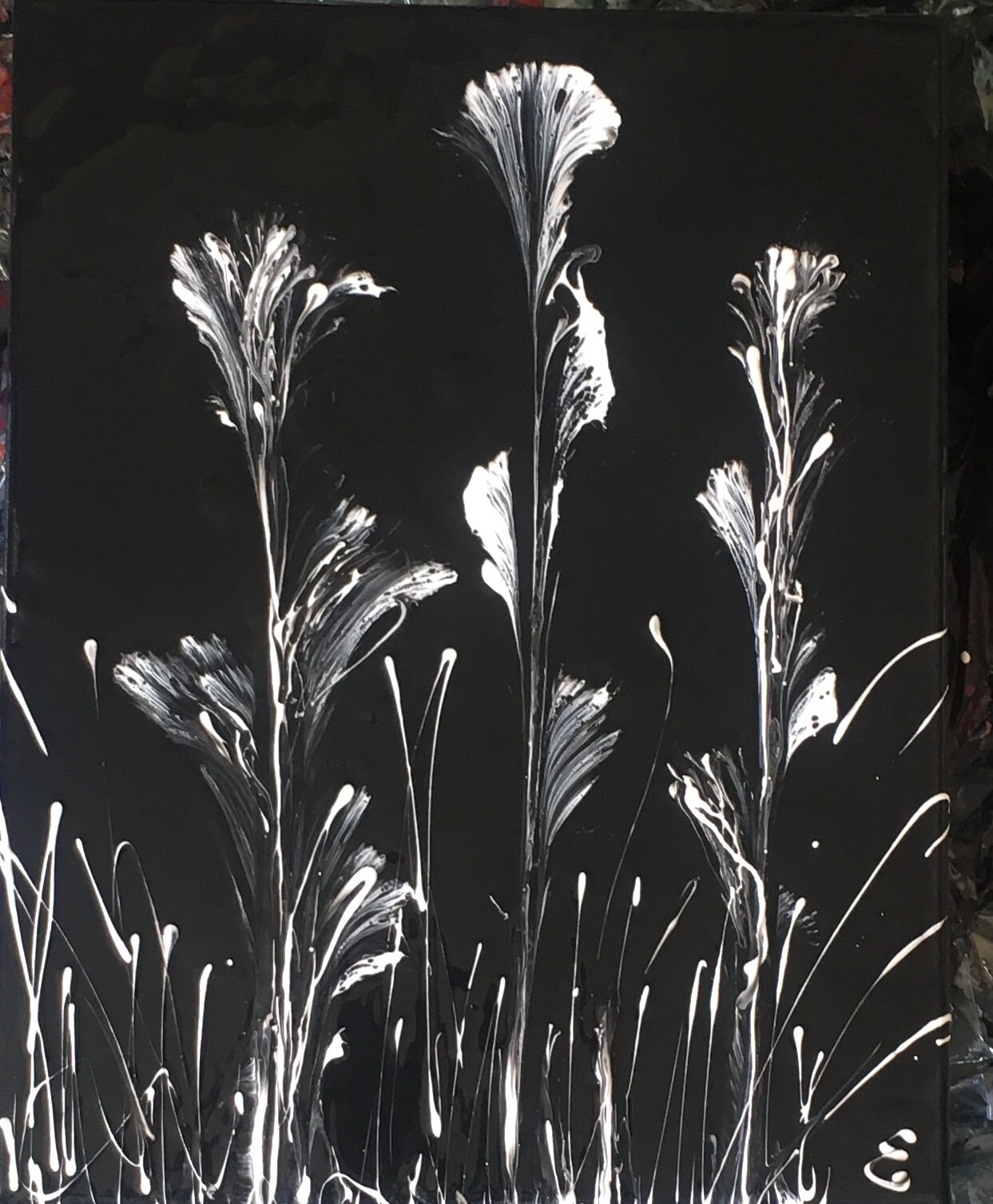 11x14 Black & White Flowers Original Abstract Acrylic Painting Etsy
