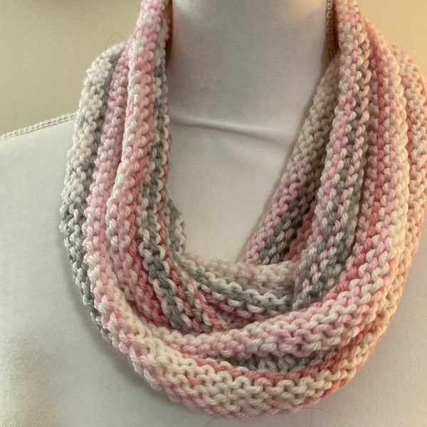 Supersoft Pink, Grey and White Sportweight Infinity Scarf