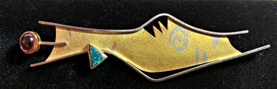 Tami Dean Gold, Opal and Tourmaline Brooch