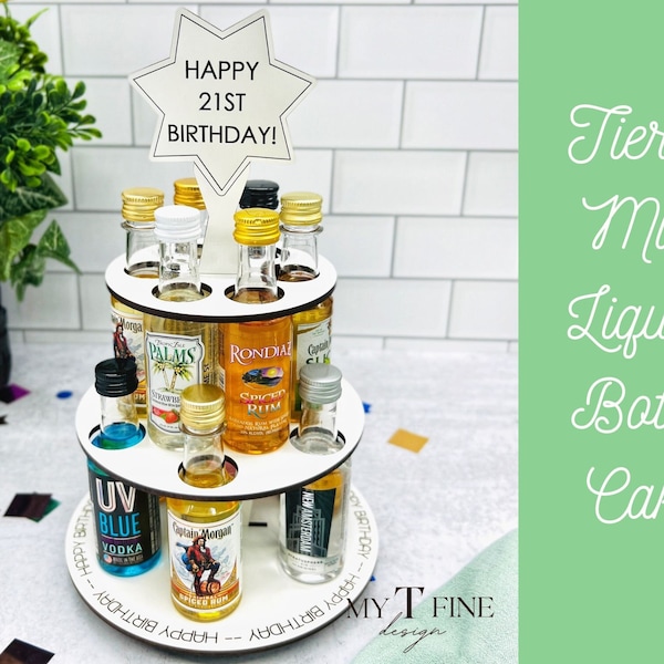 21st Birthday Mini Liquor Bottle Shot Cake, Personalized Birthday Alcohol Tower Gift for Him, Unique 21st Birthday Gift for Her