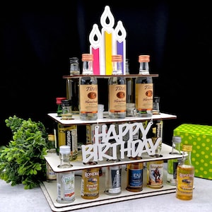 Layered Liquor Bottle Shot Cake, Happy Birthday Gift for Her, Alcohol Birthday Decoration for Women
