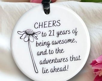 21st Birthday Ornament for Woman,  Cheers to 21 Years Birthday Keepsake Gift