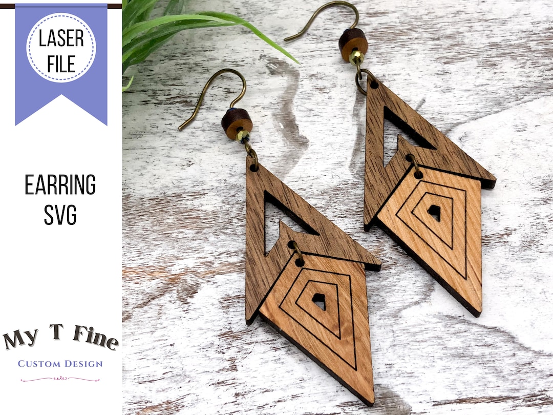 Laser Cut Wood Earring SVG, Stacked Earring File for Glowforge, Long ...