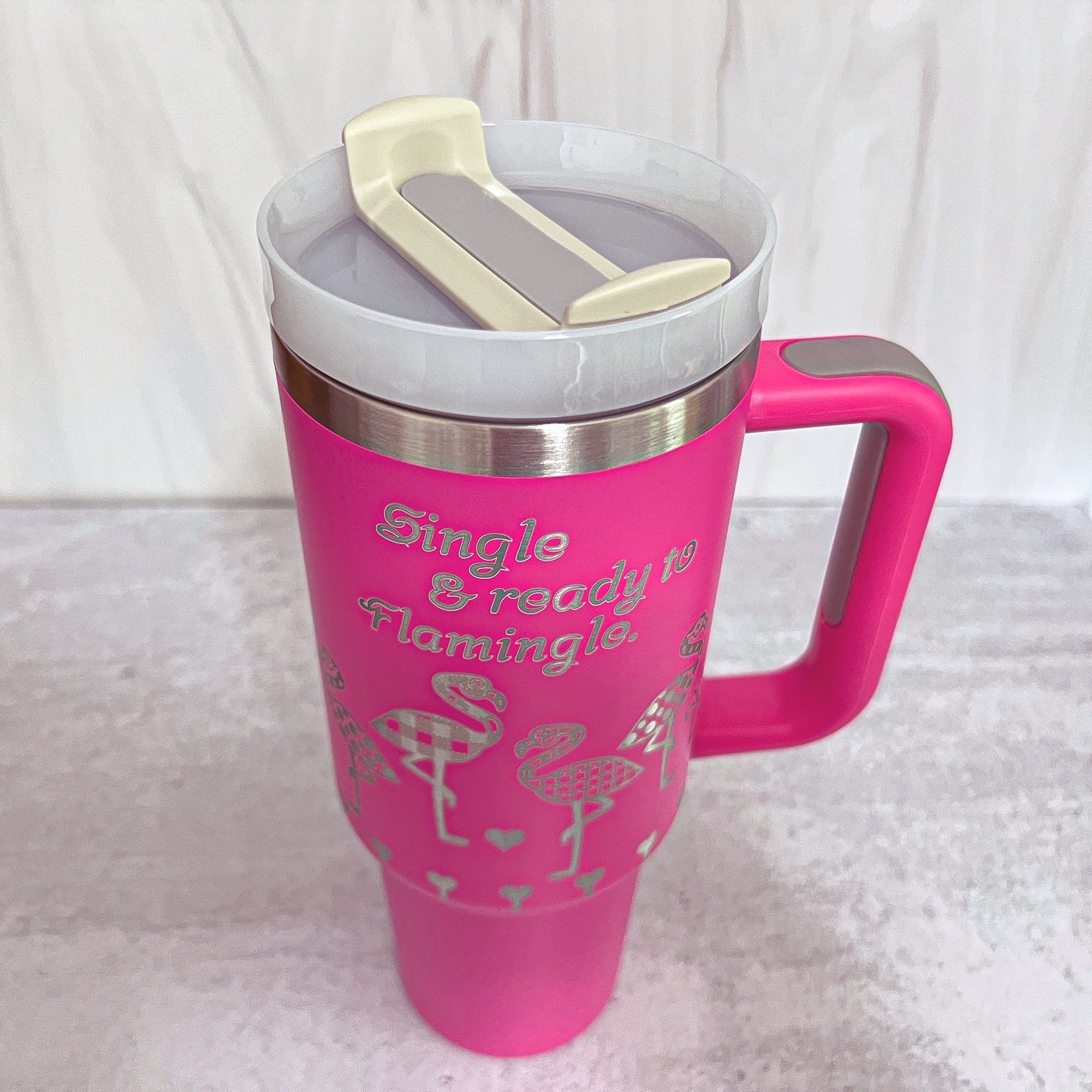 Crazy Flamingo Lady 40oz Stainless Steel Tumbler With Handle 