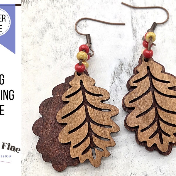 Wooden Fall Earrings SVG, Oak Leaf Laser Cutting File, Layered Autumn Leaf Earrings, Vector File, Digital Download