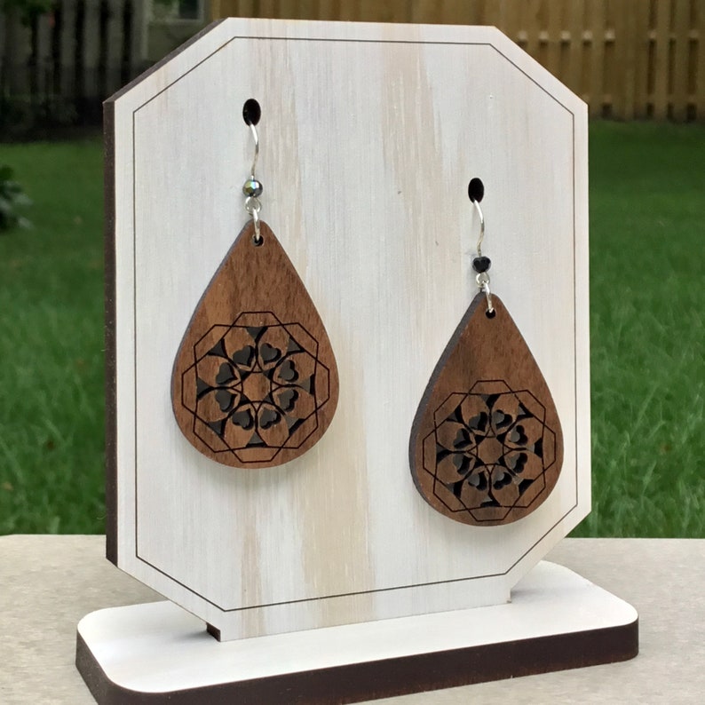 Glowforge Laser Cut File SVG Wood Teardrop Earring SVG with Hearts Faux Leather Earring Template Digital Earring File