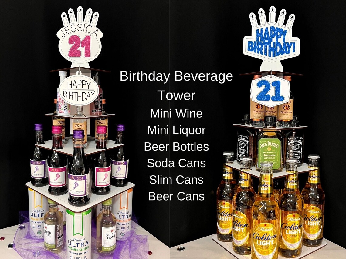 21st Birthday Alcohol Tower Party Decoration for Displaying Etsy