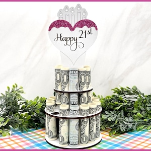 21st Birthday Tiered Money Holder, Gift for Girls Turning 21, Money Not Included
