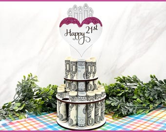 21st Birthday Tiered Money Holder, Gift for Girls Turning 21, Money Not Included