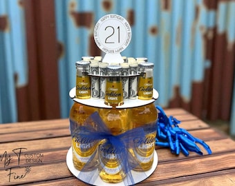 Mens Birthday Money Holder and Alcohol Display, Beer Bottle Party Decor Personalized with any B-day Number, Gift for Him