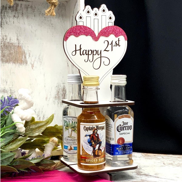 21st Birthday Gift for Her, Mini Liquor Bottle Caddy, Unique Turning 21 Alcohol Gift, 21 Birthday Party Decorations, Daughters 21st Gift