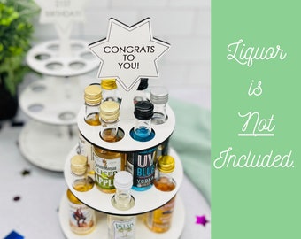 Personalized 21st Birthday Shot Cake Stand: Mini Liquor Bottle Display
