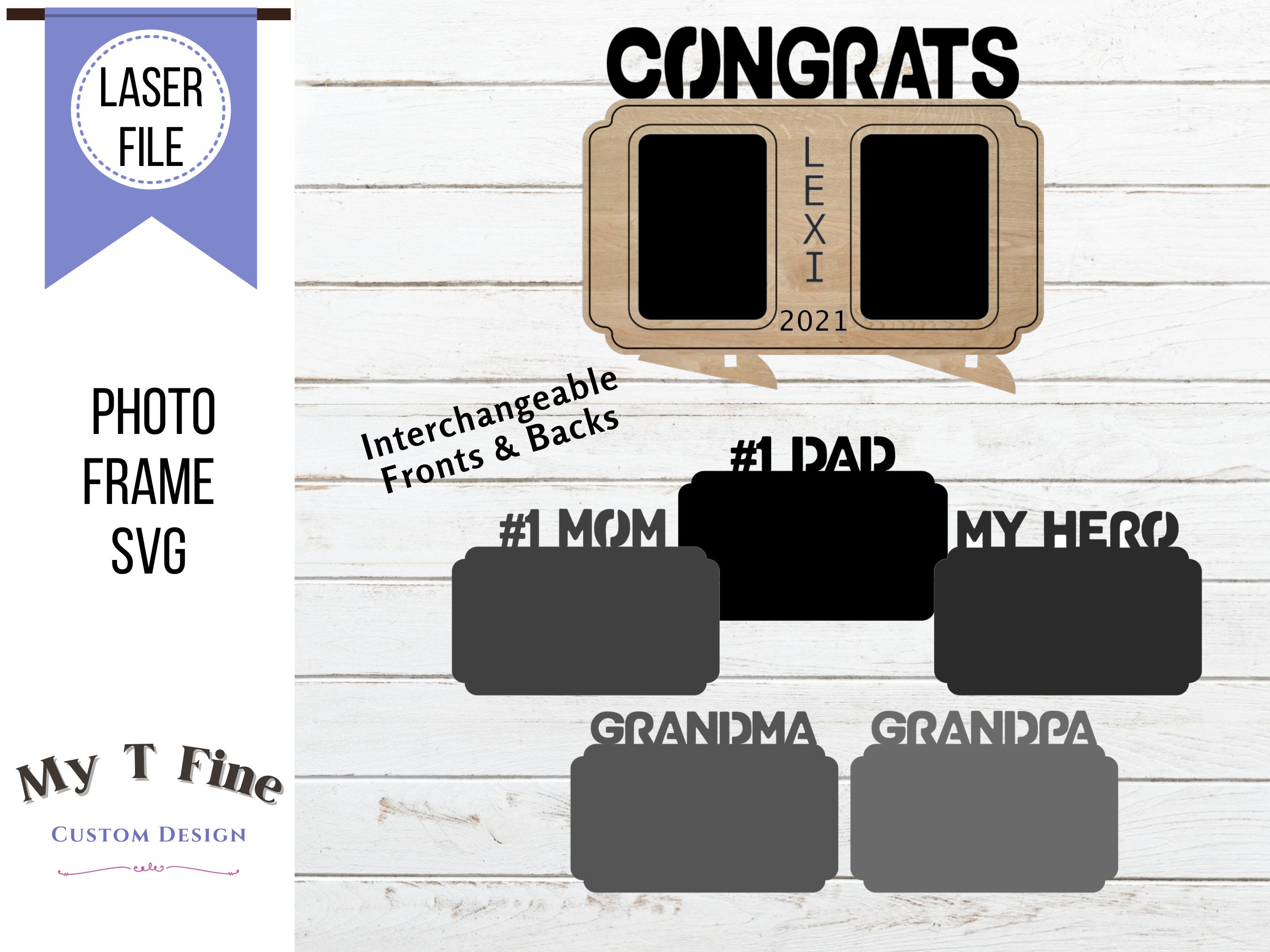 Download Photo Frame Svg With 7 Digital Designs Picture Frame Laser Cut File My Hero Grandma Grandpa 1 Mom Dad Congrats Glowforge Svg File