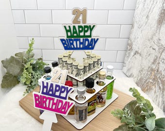 21st Birthday Mini Liquor Bottle Cake with Money Holder