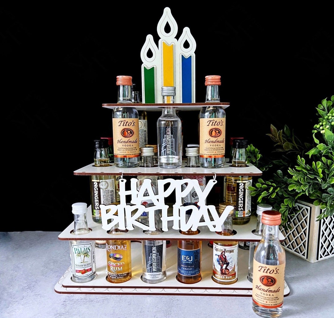 Liquor Shot Cake: 21st Birthday Gift, Mini Bottle Display With