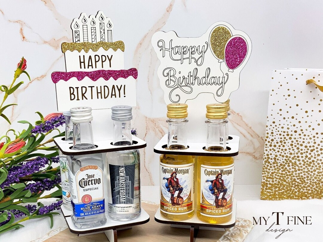 Birthday Mini Liquor Bottle Caddy, Mini Alcohol Holder, Birthday Gift