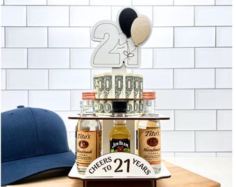 21st Birthday Mini Liquor Bottle & Money Holder: Shot Cake Gift