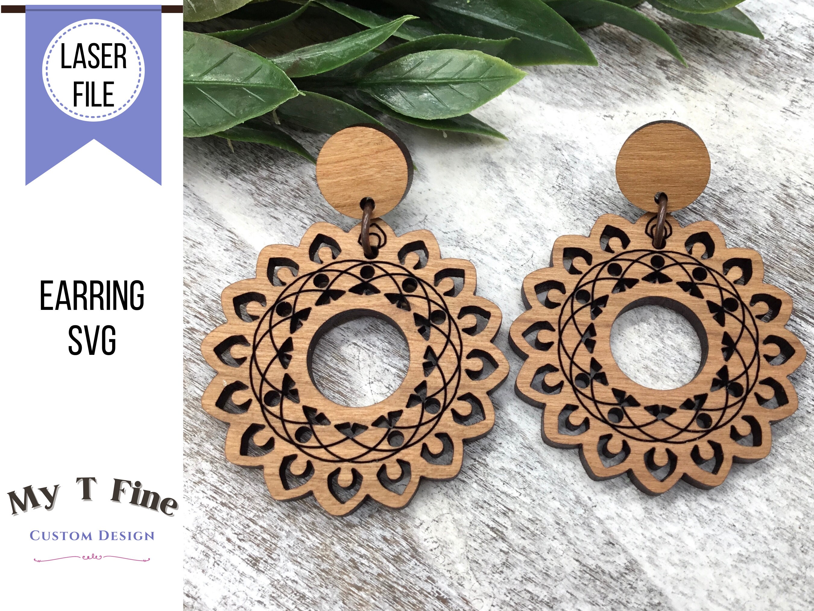 Wood Mandala Flower Svg Moroccan Stud Earring Laser File Digital Download Laser Cut Dangle Earring File Glowforge File For Laser Cutting