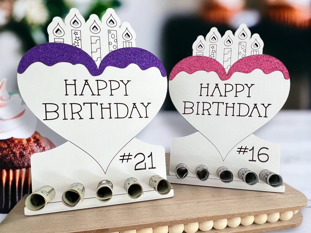Cute Girls Birthday Money Holder With Custom Birth Number Engraved