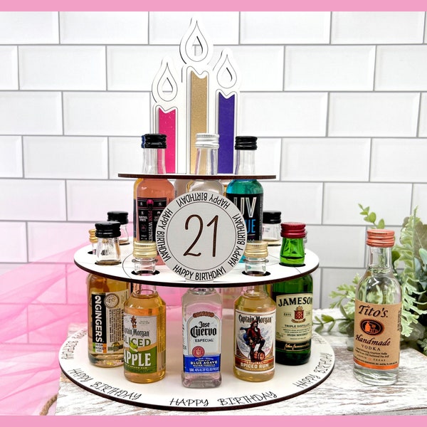 21st Birthday Gift for Her, Tiered Shot Cake for Mini Alcohol Bottles , Gift for Best Friend Turning 21,  Born in 2003 Gift for Girl