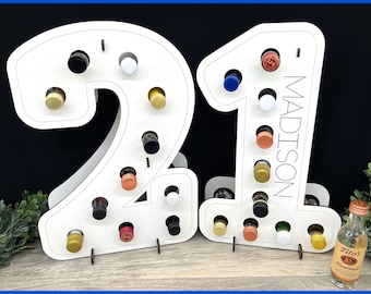 Personalized 21st Birthday Mini Liquor Bottle Display: Shot Stand