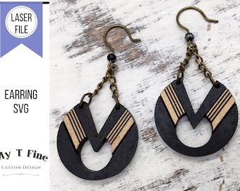 Round Wood Scored Earrings SVG, Funky Chain Dangle Laser File, Glowforge, Chevron Design, Painted, MDF, Digital Download